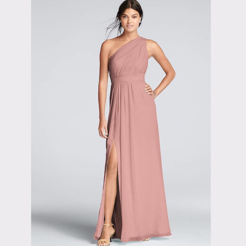 David's Bridal One-Shoulder Crinkle Chiffon Dress